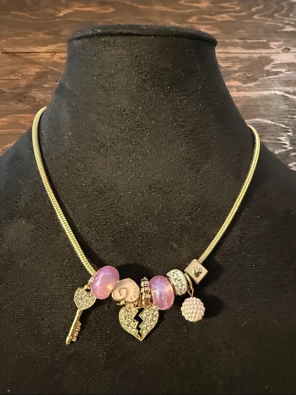 Gold Tone Charm Necklace with Gold Tone Charm Necklace with Broken Heart and Key